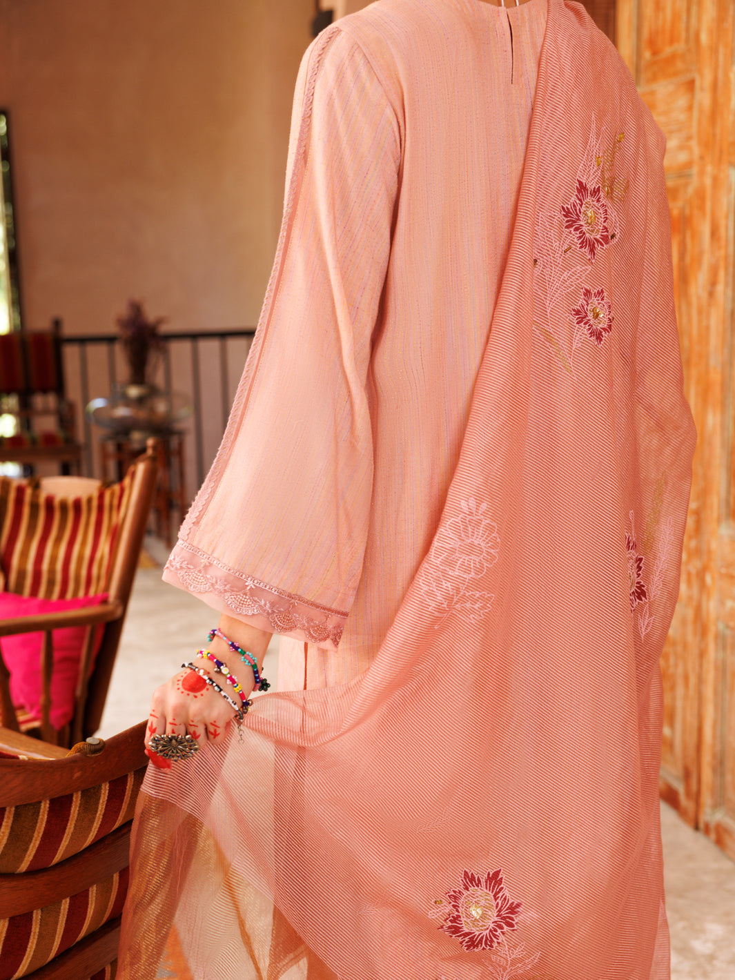 Peach Cotton Stripe 3 Piece Unstitched - ALP-3PS-1805 - Almirah Online