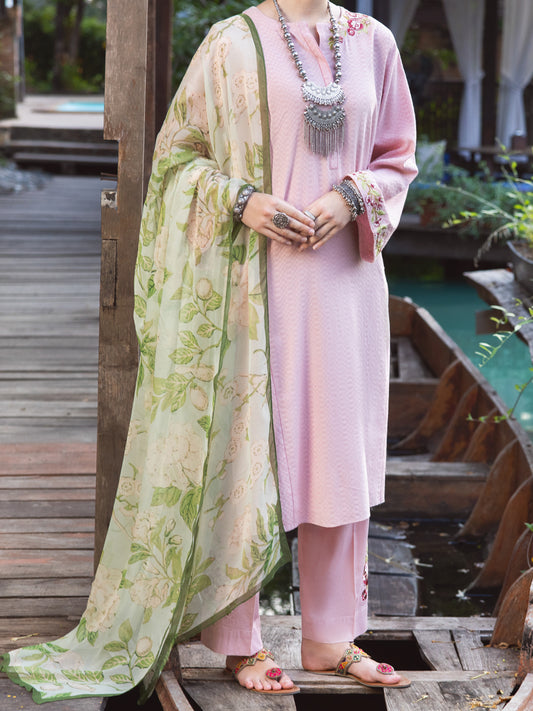 Light Pink Dobby 3 Piece Stitched - ALP-3PS-1830 - Almirah Online