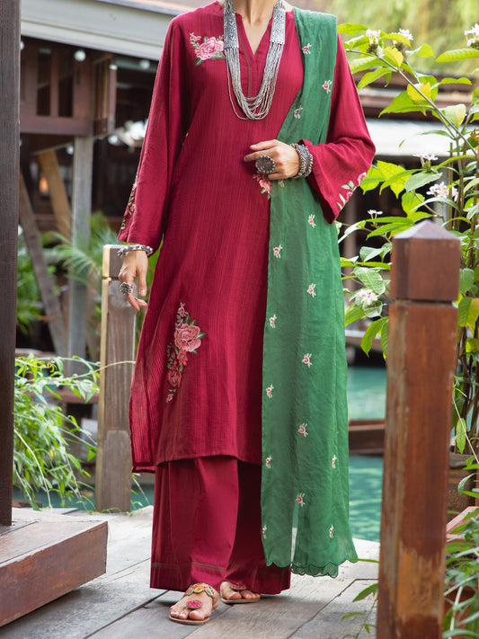 Maroon Dobby 3 Piece Stitched - ALP-3PS-1831 - Almirah Online