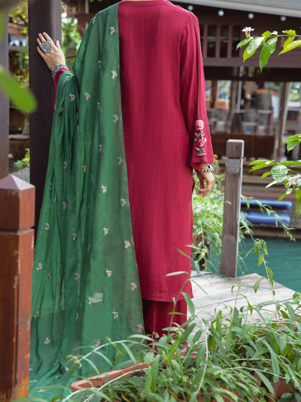 Maroon Dobby 2 Piece Stitched - ALP-2PS-LKS-1831 - Almirah Online