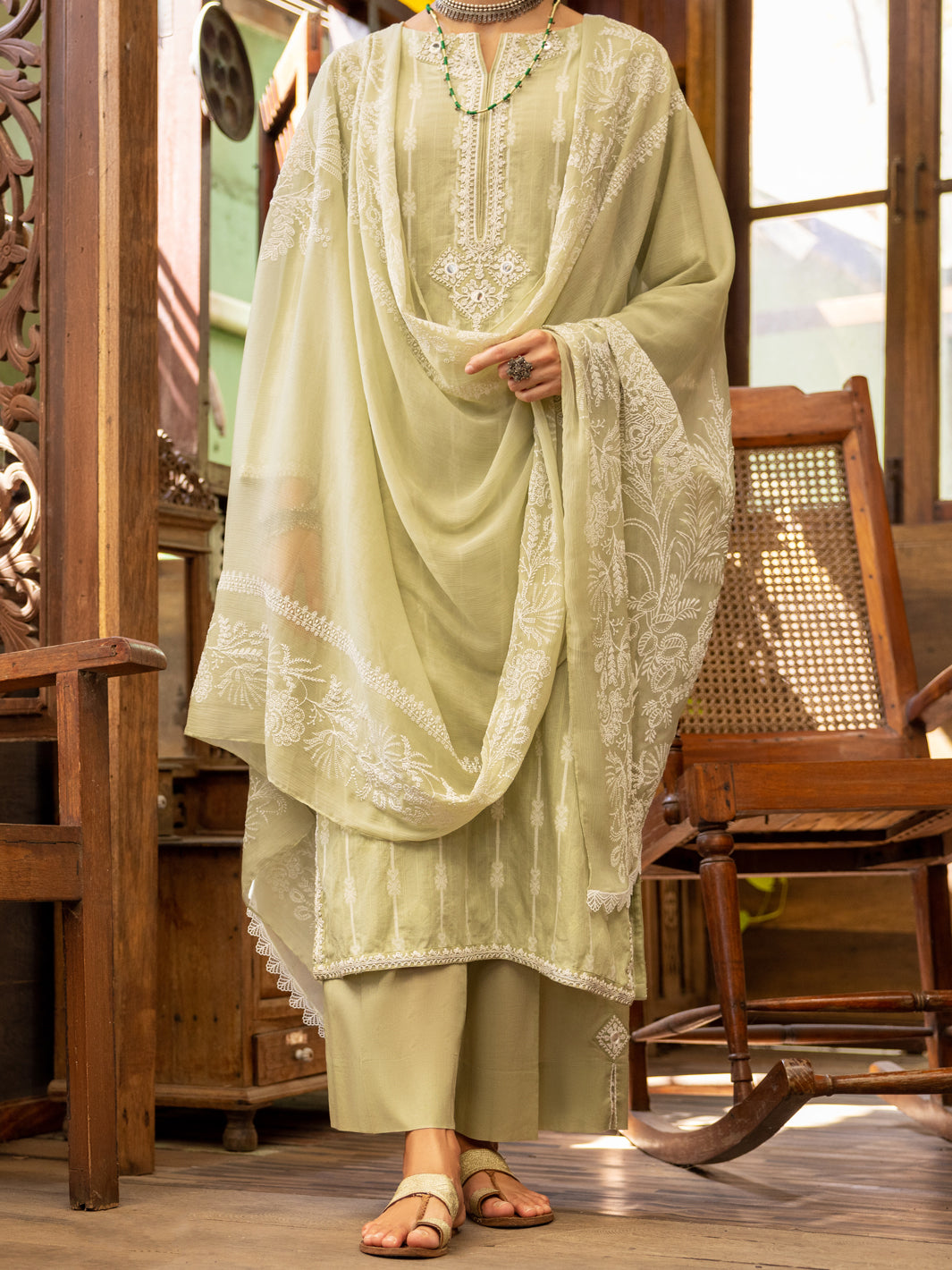 Pistachio Green Yarn-Dyed Jacquard 3 Piece Unstitched - ALP-3PS-1860 - Almirah Online