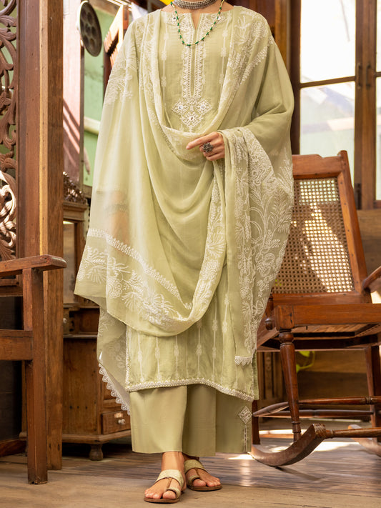 Pistachio Green Yarn-Dyed Jacquard 3 Piece Stitched - ALP-3PS-1860 - Almirah Online