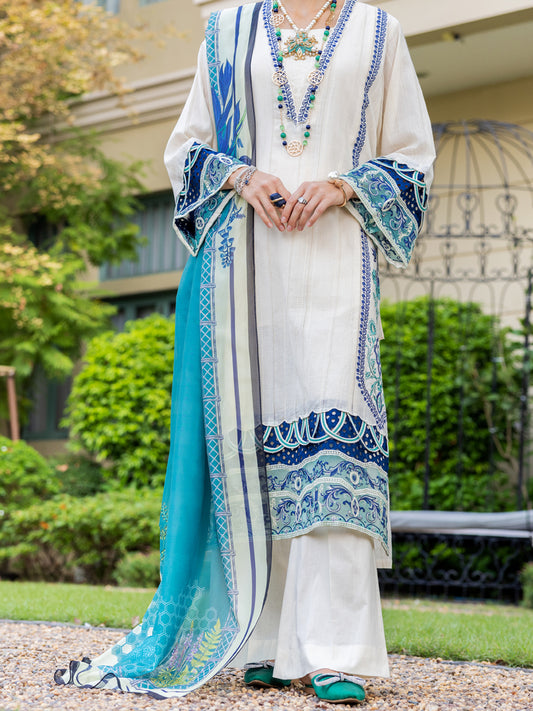 Off White Jacquard 3 Piece Unstitched - ALP-3PS-1864 - Almirah Online