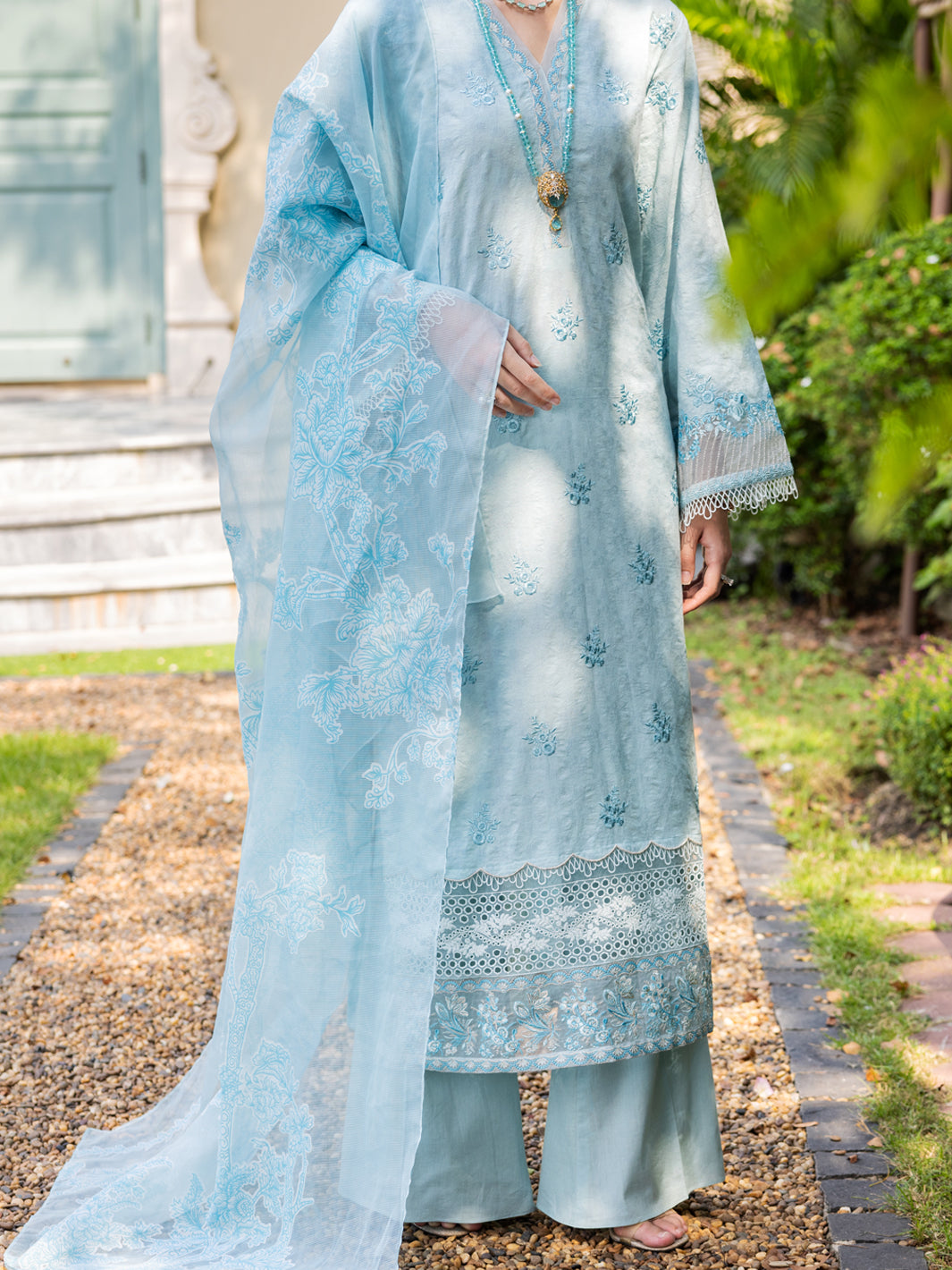 Sky Blue Jacquard 3 Piece Unstitched - ALP-3PS-1865 - Almirah Online