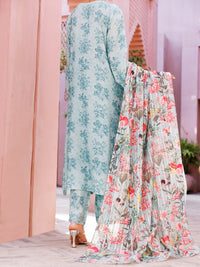 Aqua Blue Maple Silk 3Pc Unstitched - ALP-3PS-1914