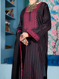 Black Lino Kara 3 Piece Stitched - ALP-3PS-1923