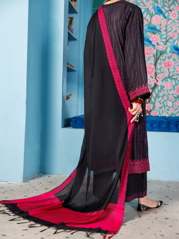 Black Lino Kara 3 Piece Unstitched - ALP-3PS-1923 - Almirah Online