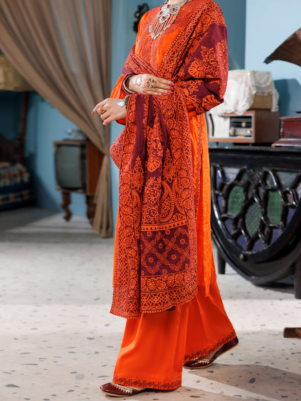 Orange Cotton Dobby 3 Piece Stitched - ALP-3PS-1924 - Almirah Online