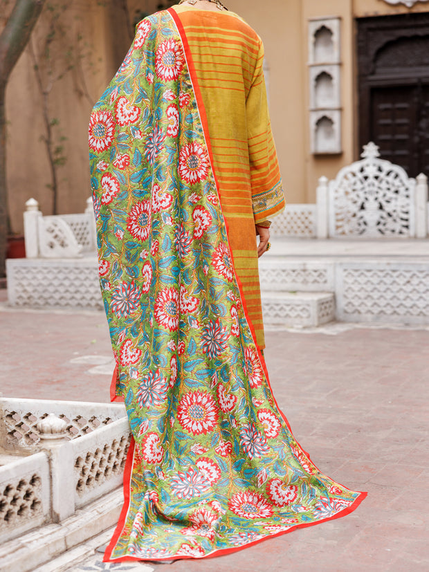 Mehndi Green Yarn Dyed 3 Piece Unstitched - ALP-3PS-1930 - Almirah Online