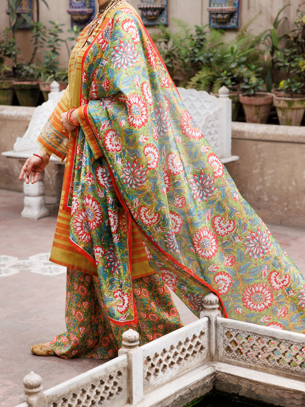 Mehndi Green Yarn Dyed 3 Piece Unstitched - ALP-3PS-1930 - Almirah Online