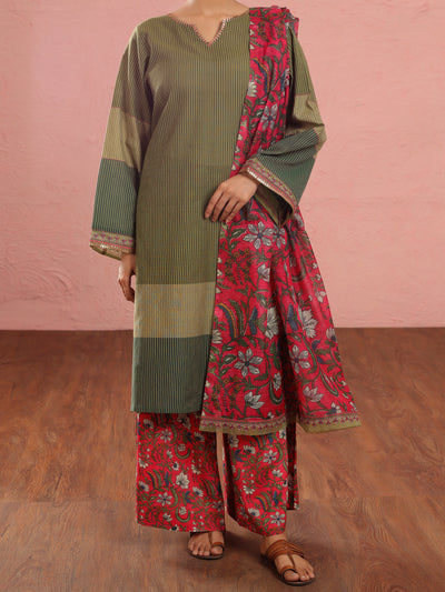 Mehndi Green Yarn Dyed 3 Piece Stitched - ALP-3PS-1931