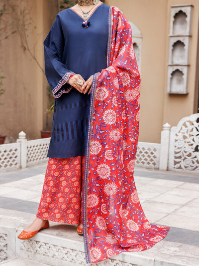 Blue Yarn Dyed 3 Piece Stitched - ALP-3PS-1932 - Almirah Online