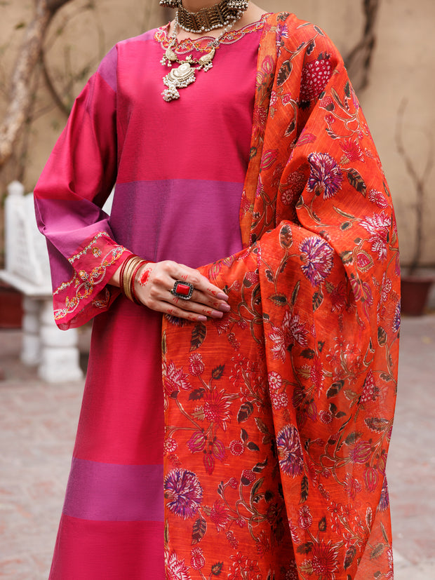 Fuchsia Yarn Dyed 3 Piece Stitched - ALP-3PS-1933 - Almirah Online