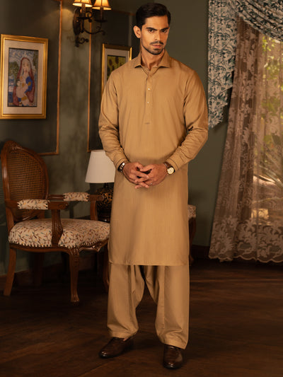 Beige Blended Kameez Shalwar - ALWA-KS-455