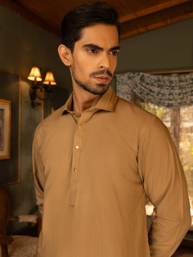 Beige Blended Kameez Shalwar - ALWA-KS-455 - Almirah Online