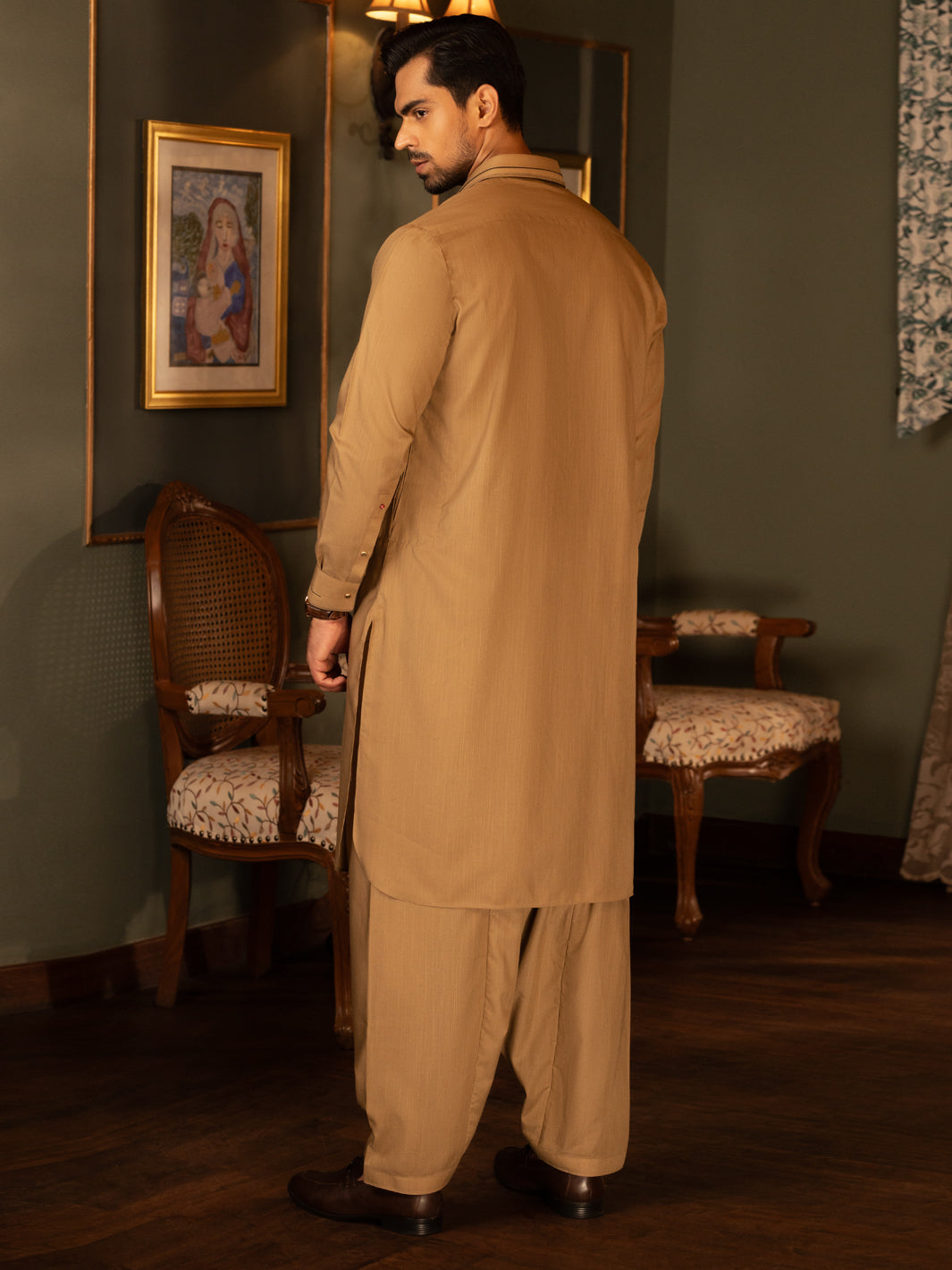 Beige Blended Kameez Shalwar - ALWA-KS-455 - Almirah Online