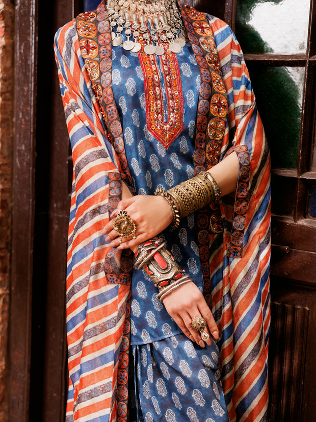 Blue Poly-Lawn 3 Piece Stitched - ALP-3PS-1956A - Almirah Online