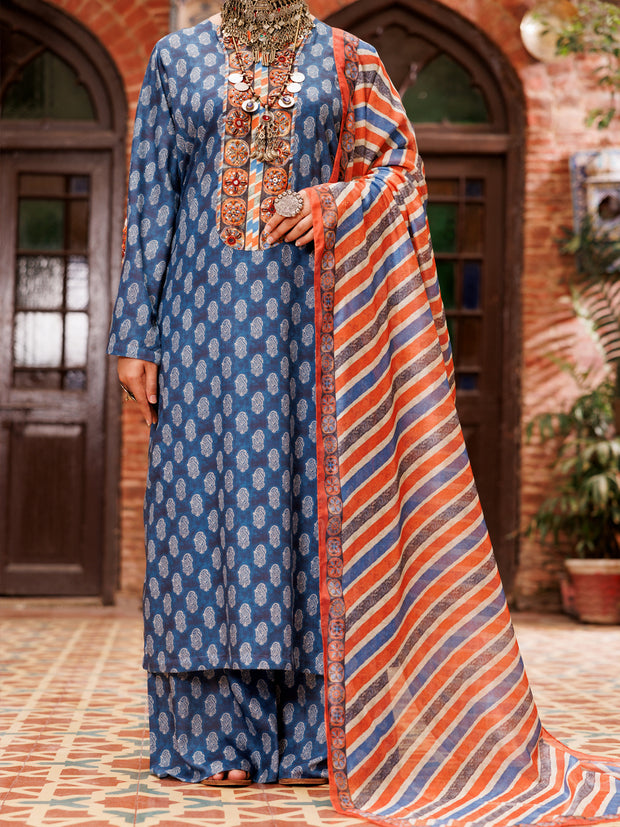 Blue Poly-Lawn 3 Piece Unstitched - ALP-3PS-1956A - Almirah Online