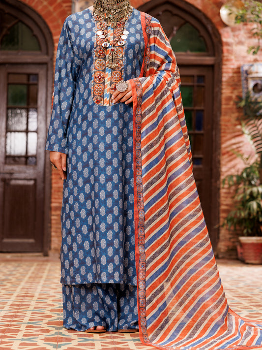 Blue Poly-Lawn 3Pc Stitched - ALP-3PS-1956B