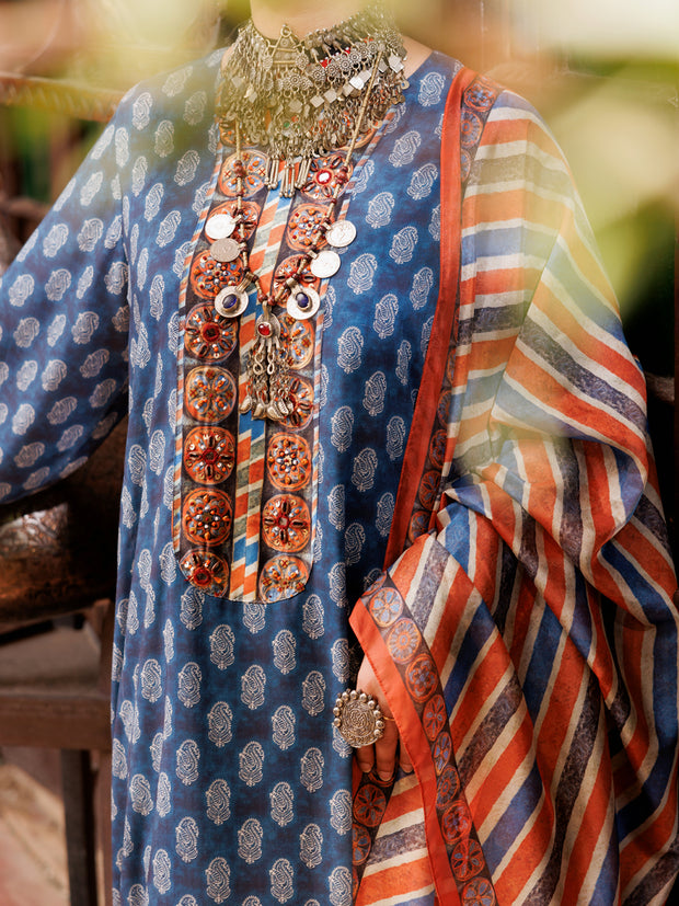 Blue Poly-Lawn 3 Piece Unstitched - ALP-3PS-1956A - Almirah Online