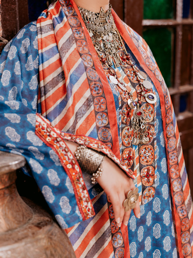 Blue Poly-Lawn 3 Piece Unstitched - ALP-3PS-1956A - Almirah Online