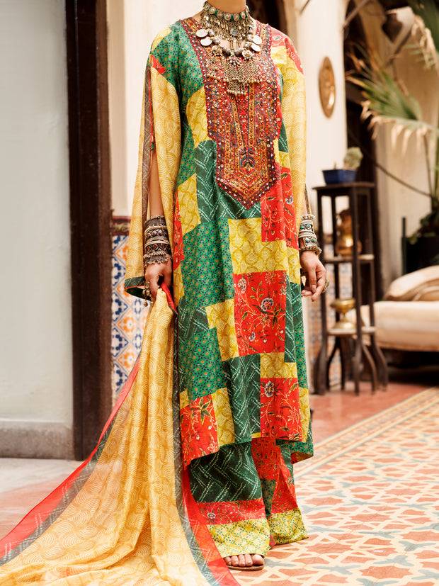 Multicolor Poly-Lawn 3 Piece Unstitched - ALP-3PS-1957A - Almirah Online