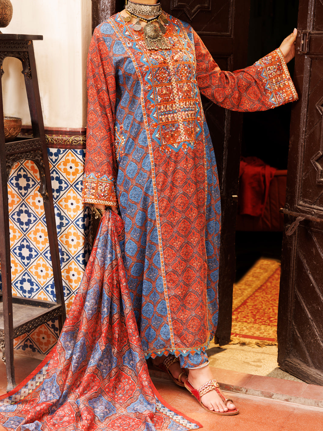 Multicolor Poly-Lawn 3 Piece Stitched - ALP-3PS-1958A - Almirah Online