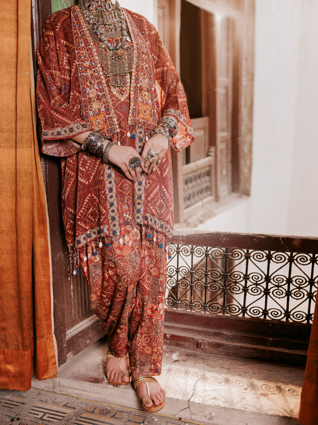 Brown Poly-Lawn 3 Piece Stitched - ALP-3PS-1959A - Almirah Online