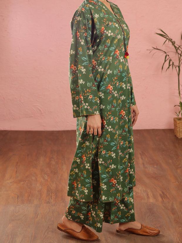 Dark Green Cambric 2 Piece Stitched - ALP-2PS-LKS-1966 - Almirah Online