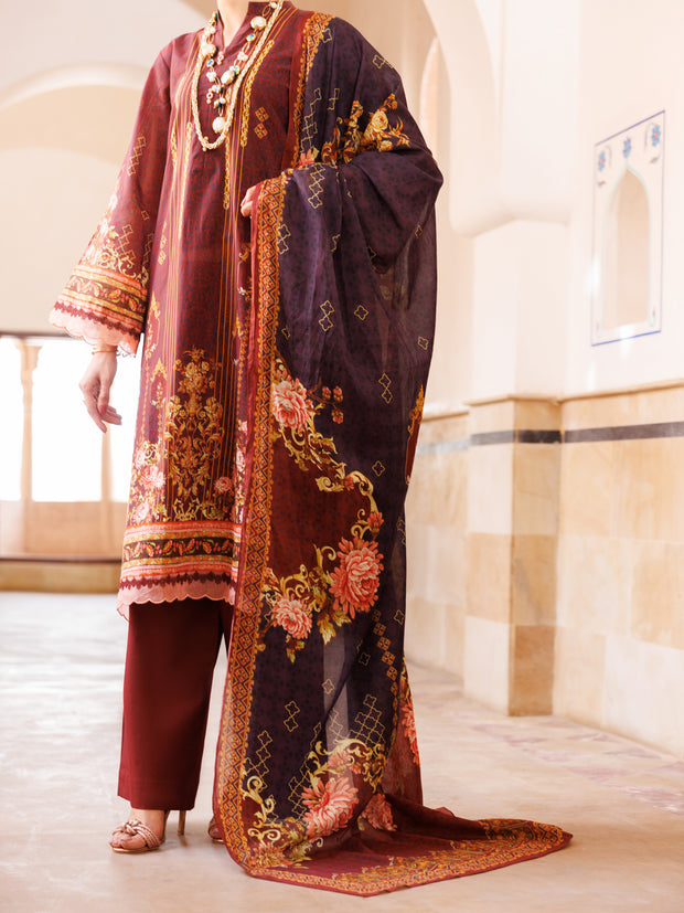 Maroon Lawn 3 Piece Unstitched - ALP-3PS-1976 - Almirah Online