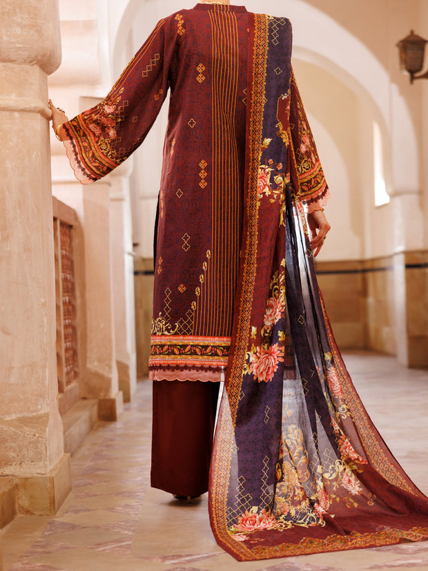 Maroon Lawn 3 Piece Stitched - ALP-3PS-1976 - Almirah Online