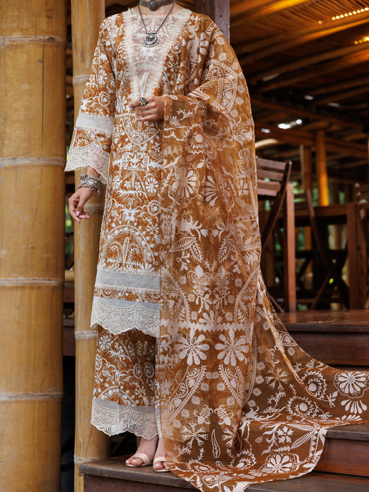 Light Brown Lawn 3 Piece Stitched - ALP-3PS-1988