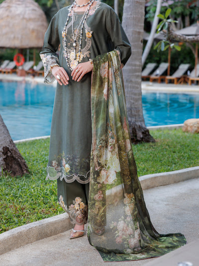 Mehndi Green Lawn 3 Piece Stitched - ALP-3PS-1993