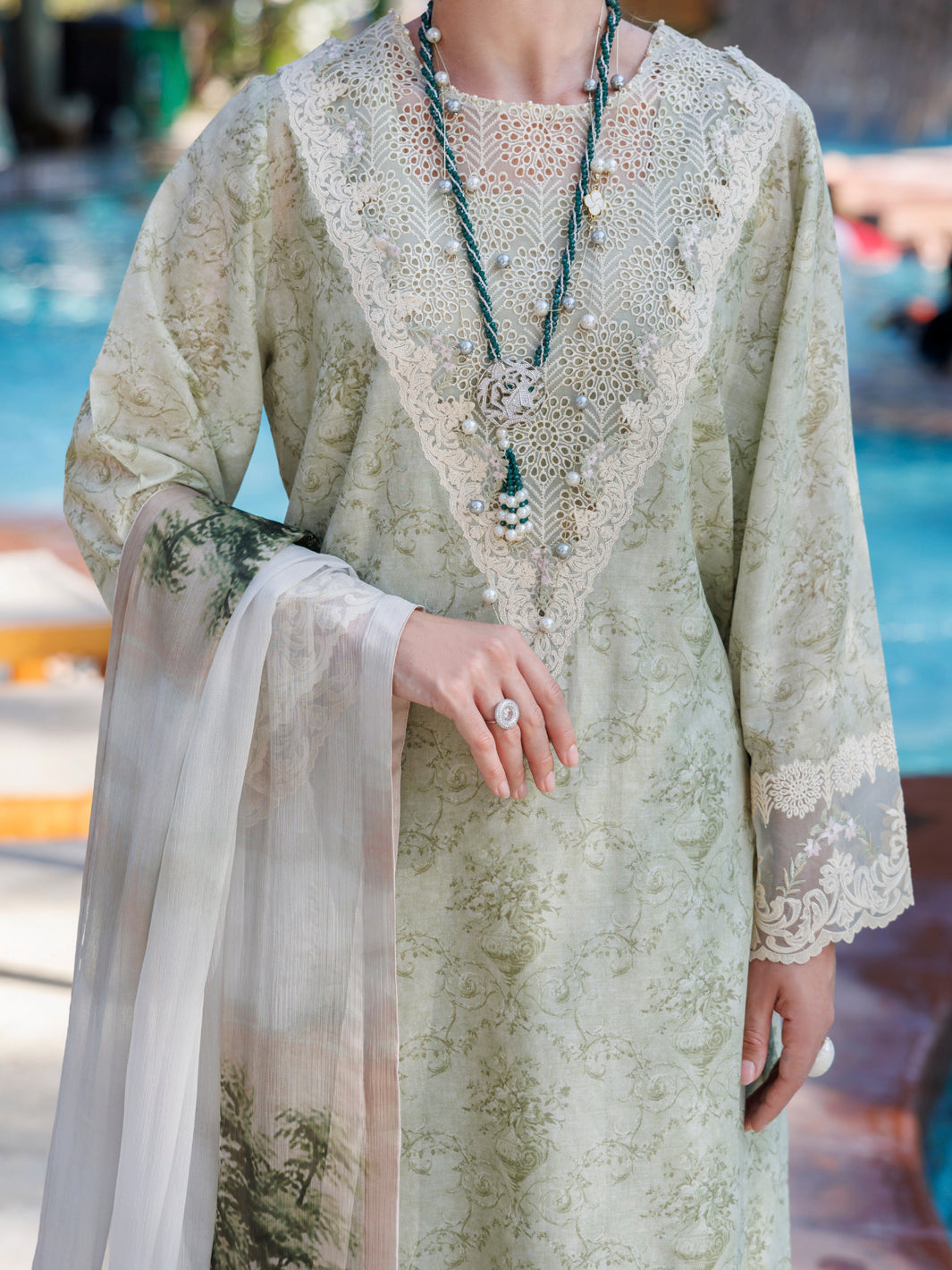 Pistachio Green Lawn 3Pc Stitched - ALP-3PS-1994