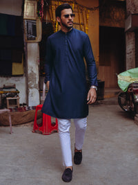 Midnight Blue Blended Kurta - ALET-K-2003