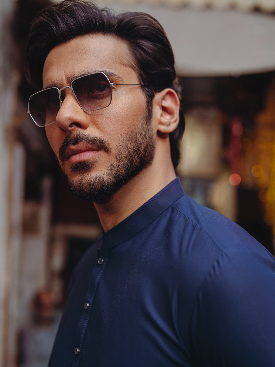 Midnight Blue Blended Kurta - ALET-K-2003
