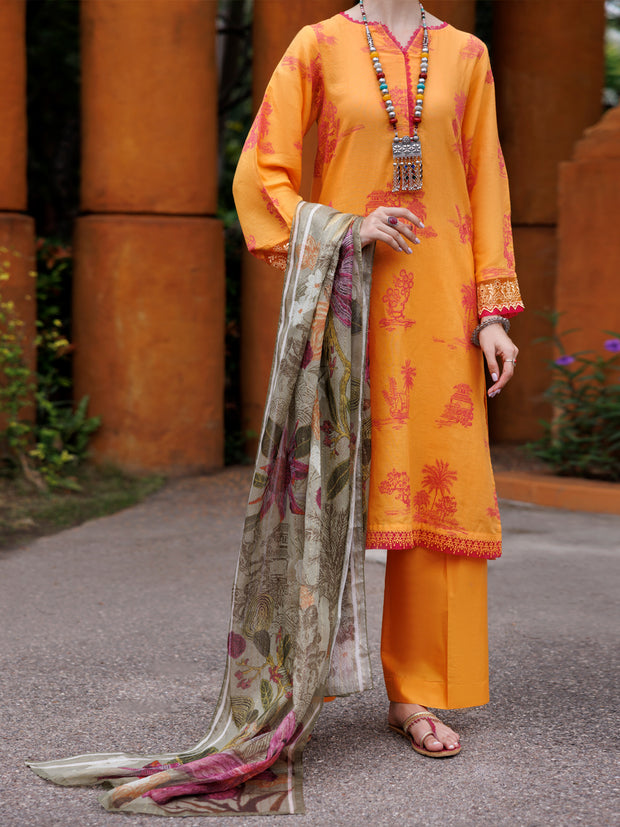 Mustard Jacquard 3 Piece Unstitched - ALP-3PS-2012