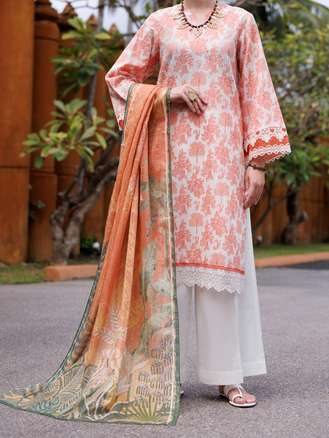 Peach Jacquard 3Pc Stitched - ALP-3PS-2013