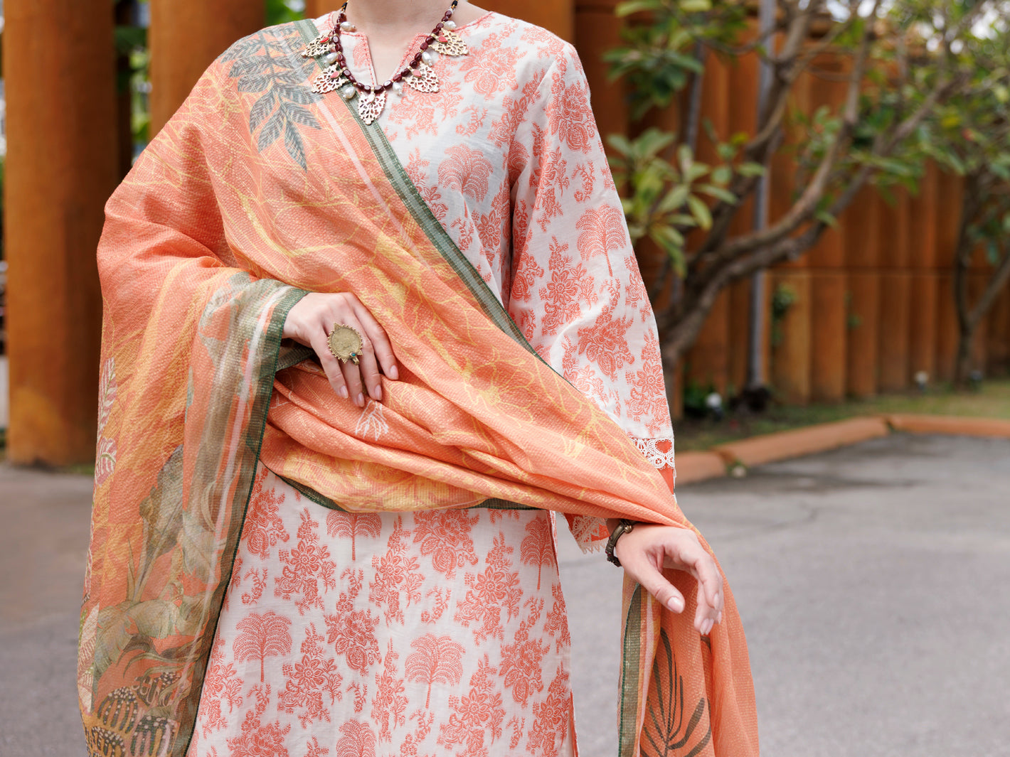 Peach Jacquard 3Pc Stitched - ALP-3PS-2013