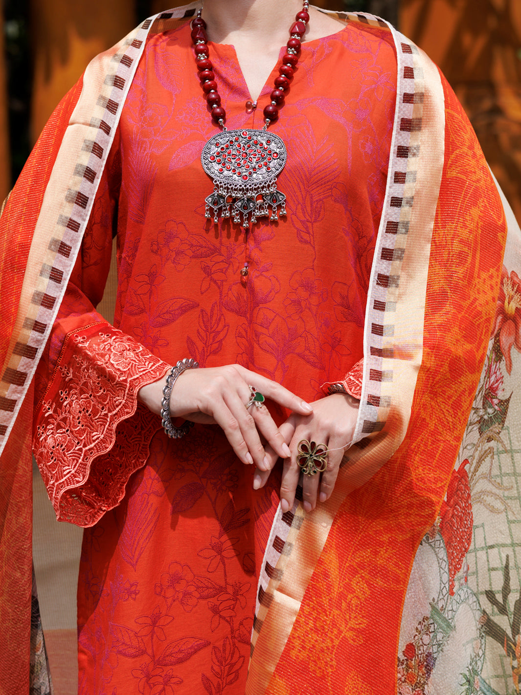Orange Jacquard 3Pc Stitched - ALP-3PS-2014
