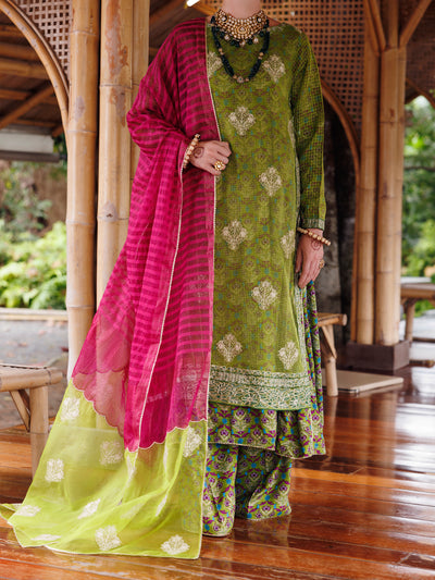 Green Maple Silk 3 Piece Unstitched - ALP-3PS-2026