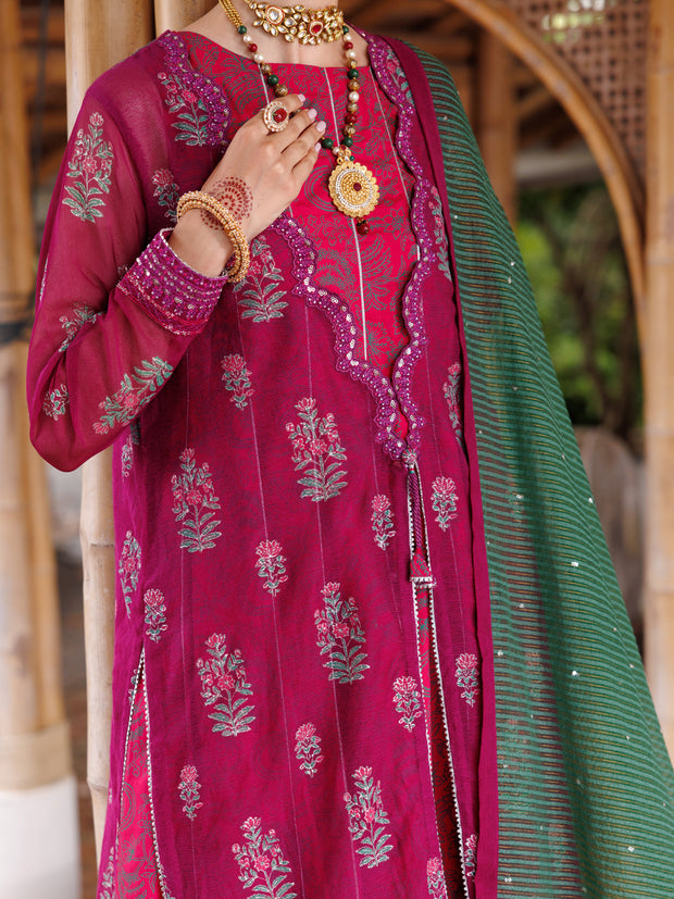 Magenta Khaddi Net 3 Piece Stitched - ALP-3PS-2027