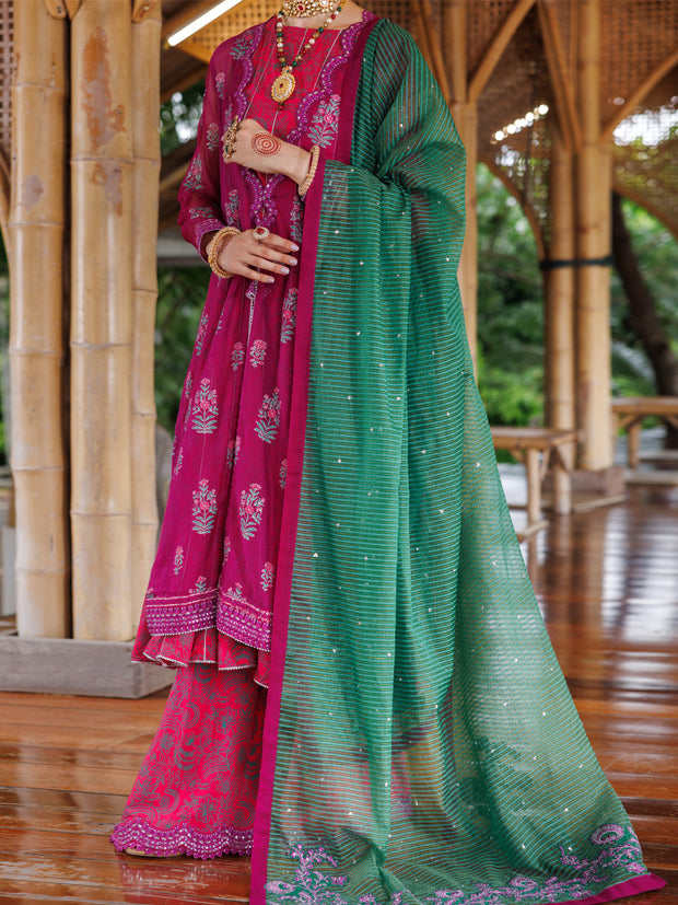 Magenta Khaddi Net 3 Piece Stitched - ALP-3PS-2027