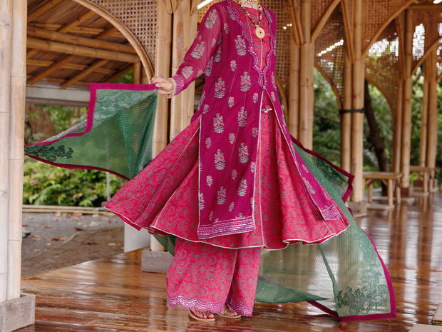 Magenta Khaddi Net 3 Piece Stitched - ALP-3PS-2027