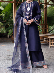 Blue Sheesha Silk 3 Piece Stitched - ALP-3PS-2030