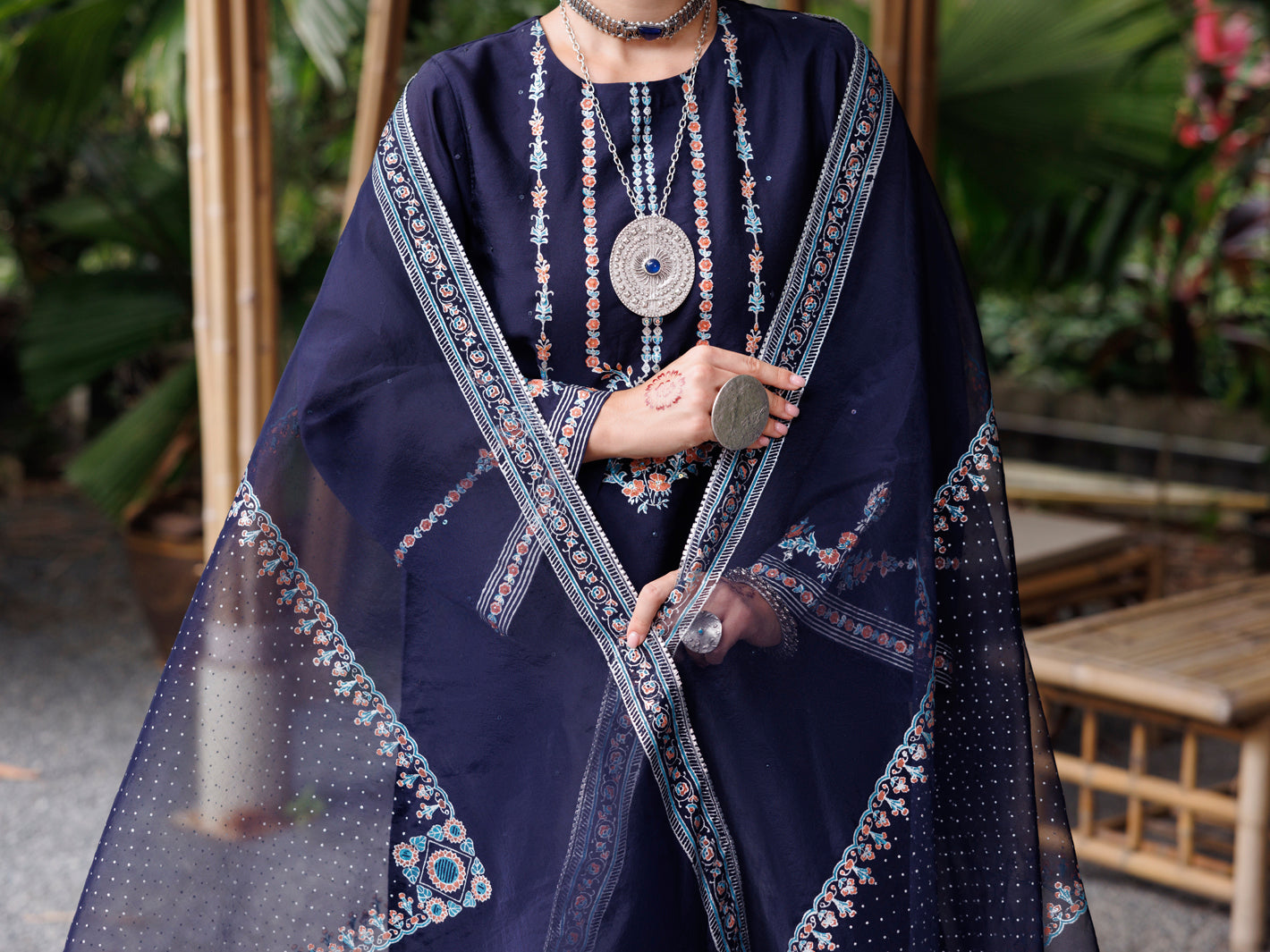 Blue Sheesha Silk 3Pc Stitched - ALP-3PS-2030