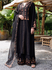 Black Sheesha Silk 3 Piece Stitched - ALP-3PS-2031