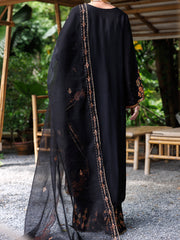 Black Sheesha Silk 3 Piece Stitched - ALP-3PS-2031