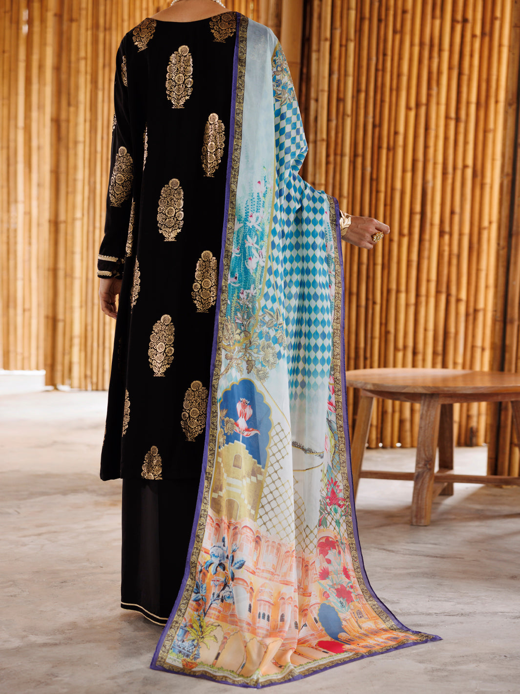 Black Viscose 3Pc Stitched - ALP-3PS-2040