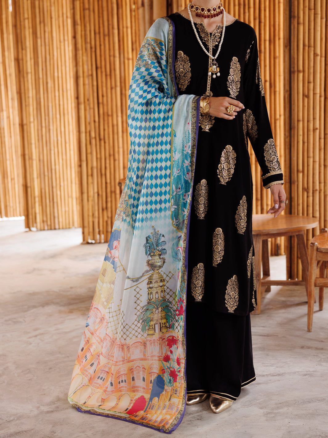 Black Viscose 3Pc Stitched - ALP-3PS-2040